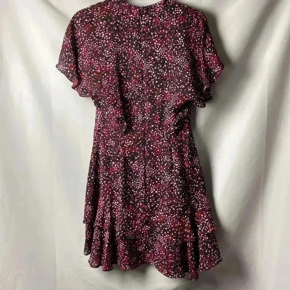 PARKER WOSIZE SMALL FLORAL DRESS RUFFLED SLEEVES BLACK W/ RED PURPLE GEO DESIGN - Picture 13 of 15